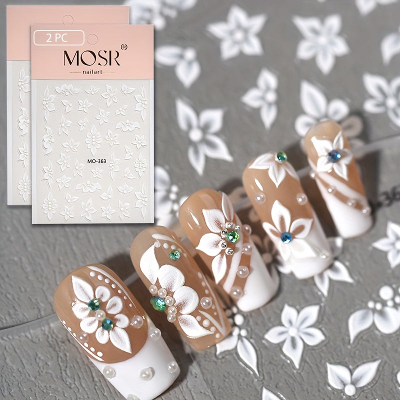 1 Set 3D Embossed Floral Nail Art Stickers - Self-Adhesive Plastic Nail Embellishments, Matte Finish, Plant Theme, Single Use, Irregular Shape - Unscented, Nail Art Decor | Floral Nail Design | Durable Nail Stickers